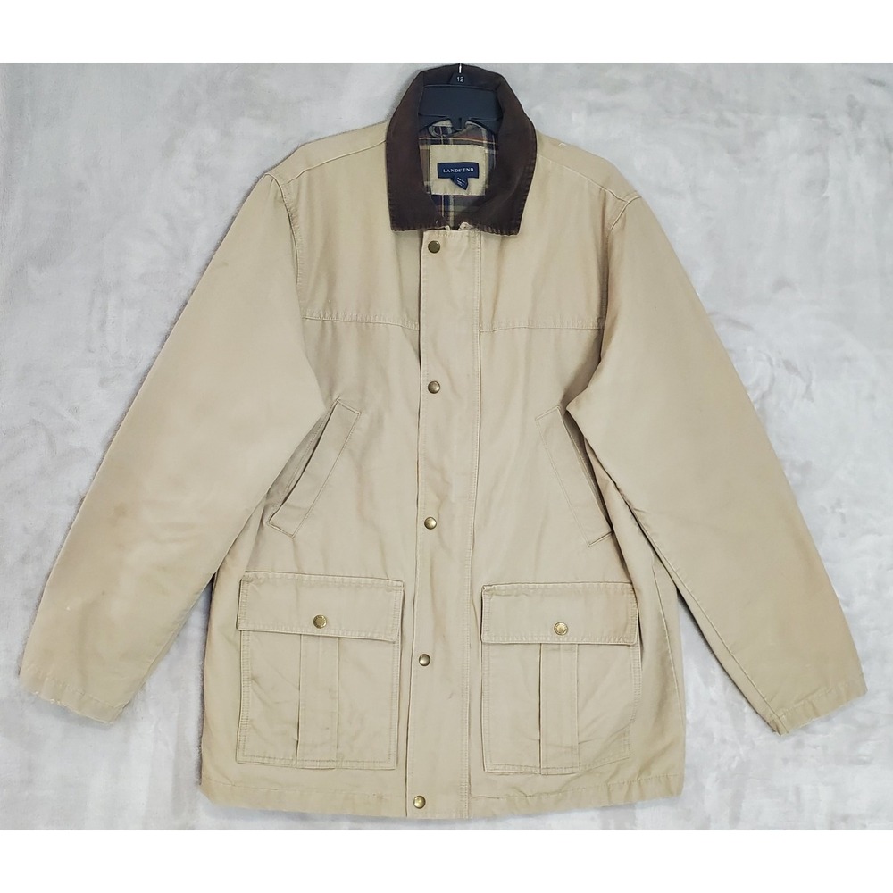 Lands End Men's L 42-44 Chore Coat Barn Jacket Canvas Flannel Lined Corduroy